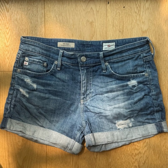 AG Adriano Goldschmied Hailey ex boyfriend roll up distressed denim shorts 27 - Picture 5 of 17